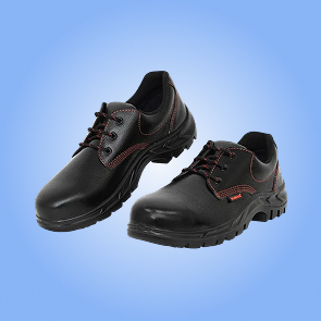 Workman Ankle Black Leather Red Stitched Safety Shoes With Nitrile Sole